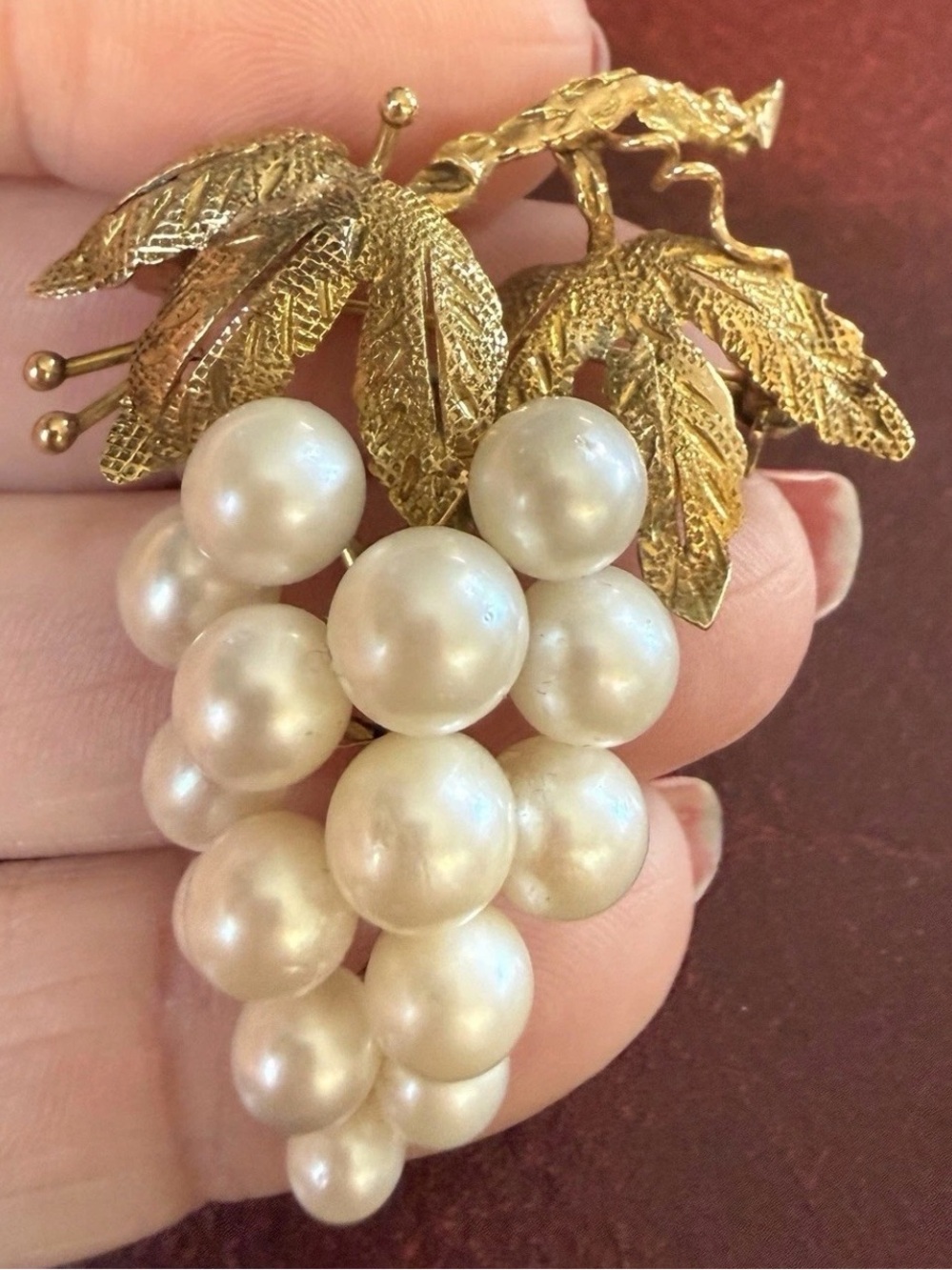 Classic 14K Gold and Pearl Grape Cluster Brooch -